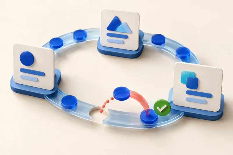 Editorial illustration of a polling loop repaired by preserving its blue job identifier