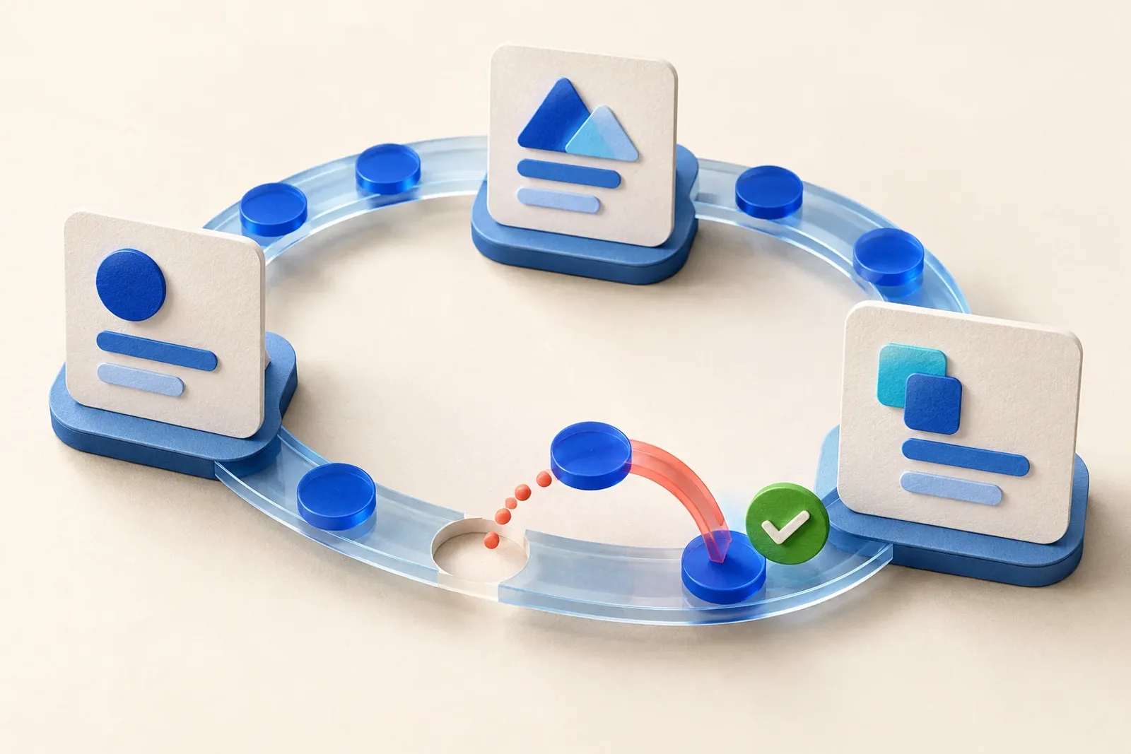 Editorial illustration of a polling loop repaired by preserving its blue job identifier